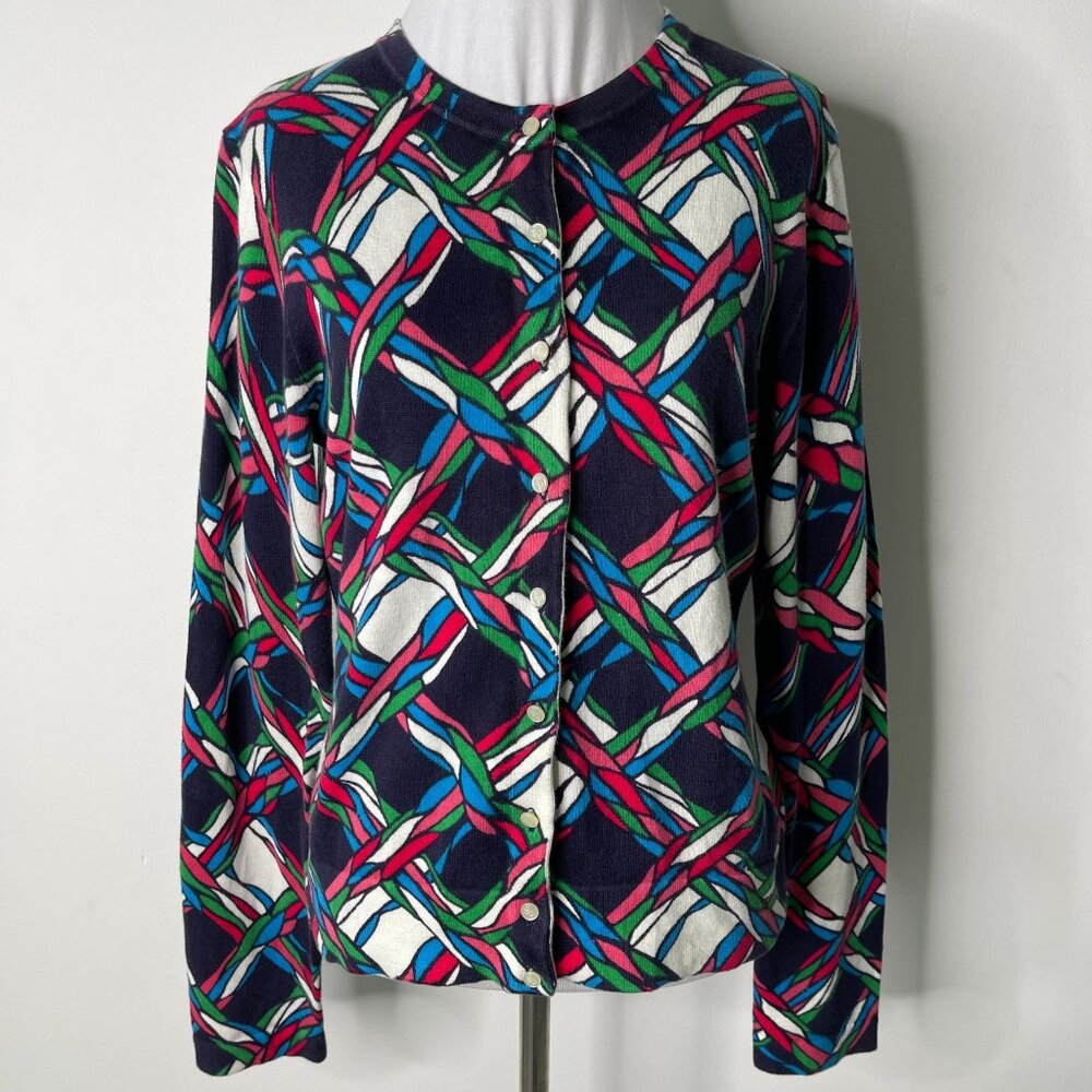 Lilly Pulitzer Women’s Blue Button Up Geometric Print Cardigan Sweater Size M - Picture 1 of 9